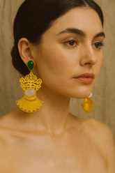 GREEN & GOLD FAN-SHAPED FILGIRI EARRINGS